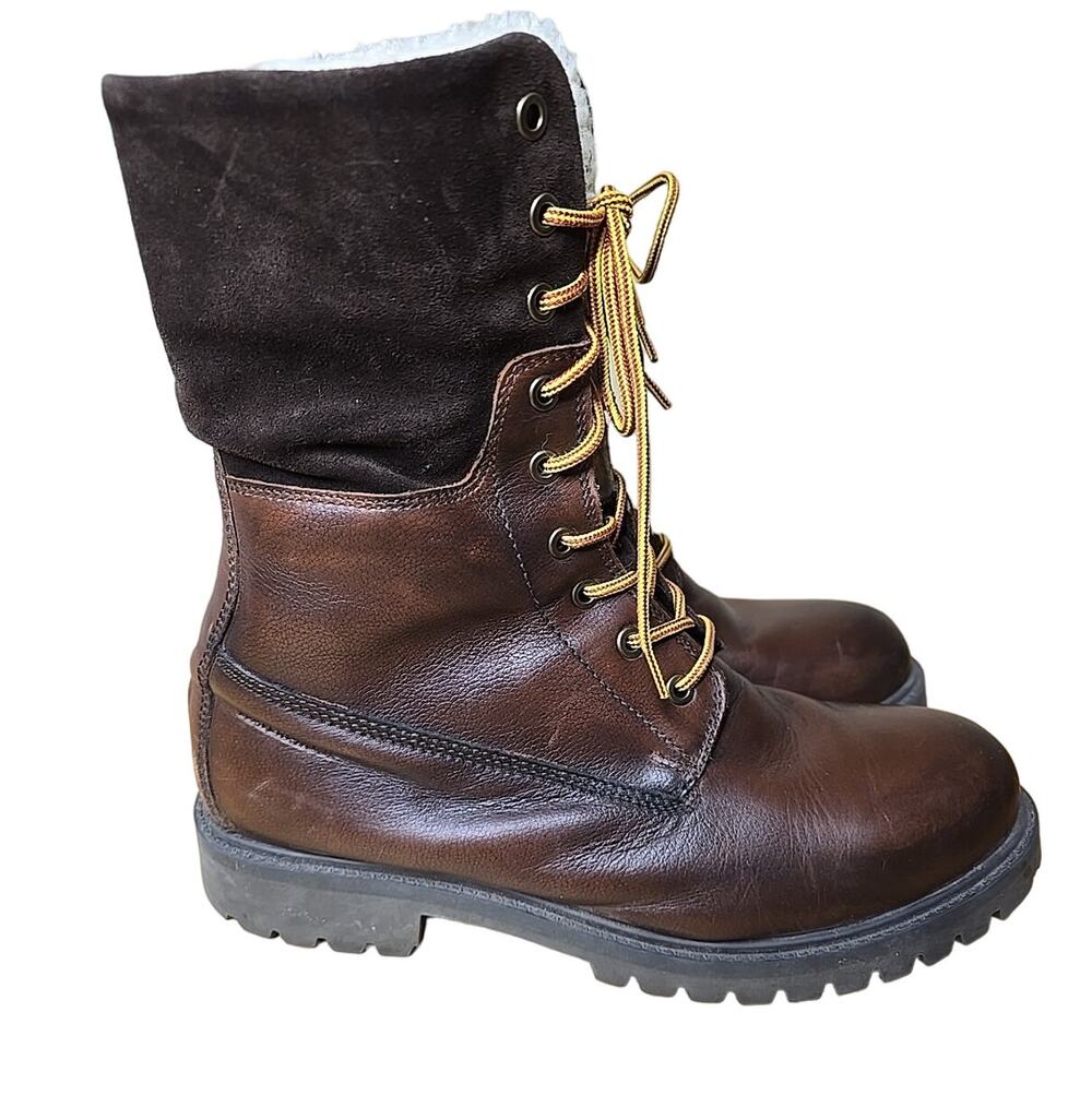 Aldo Chagan Mens Combat Boots Waterproof Sherpa Lined Brown Leather Suede sz 9